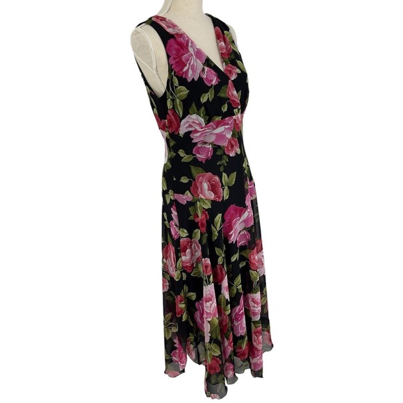 Another Thyme Womens Sleeveless Floral Chiffon Midi Dress Pullover Surplice 8 - Picture 4 of 12